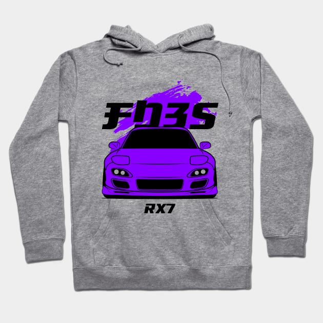 Front purple rx7 fd3s Hoodie by GoldenTuners